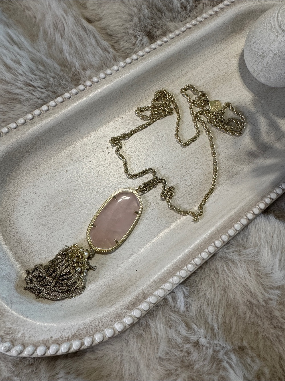 Kendra Scott - Rayne Tassel Necklace with Rose Quartz - Gold